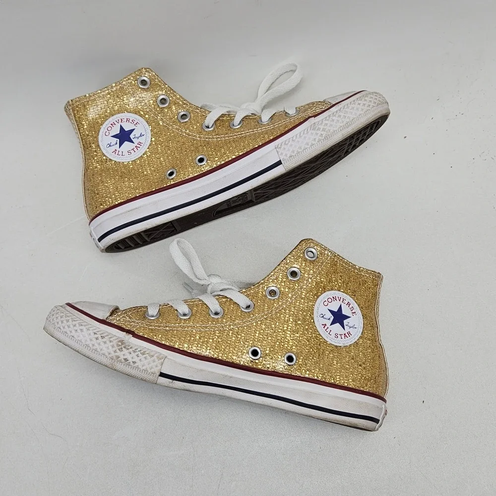 Converse Chuck Taylor All Star Gold Glitter High Top Sneakers 663625C Junior 2.5